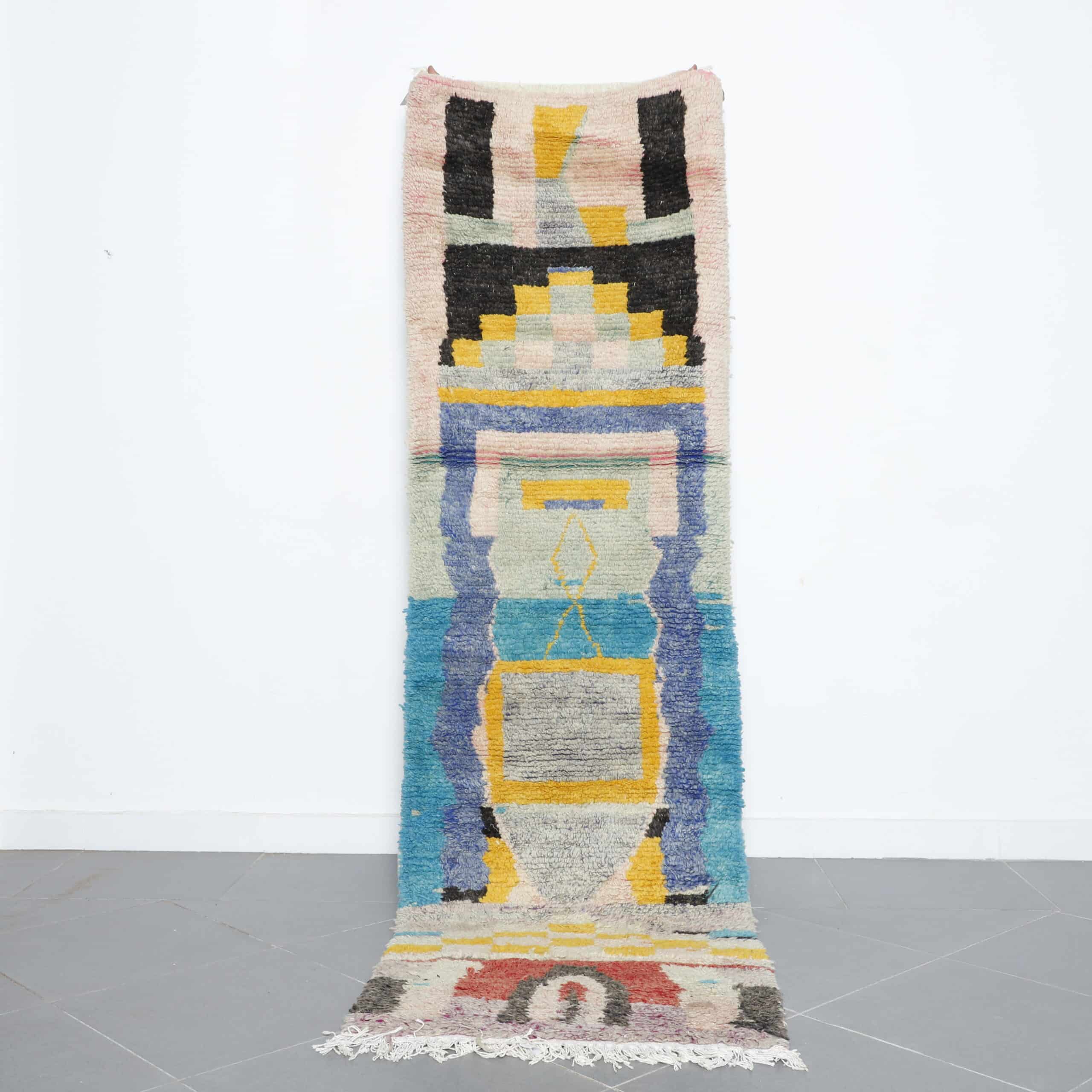 Boujaad Berber Rug 9.0×2.6 ft handmade Moroccan wool runner with geometric abstract design