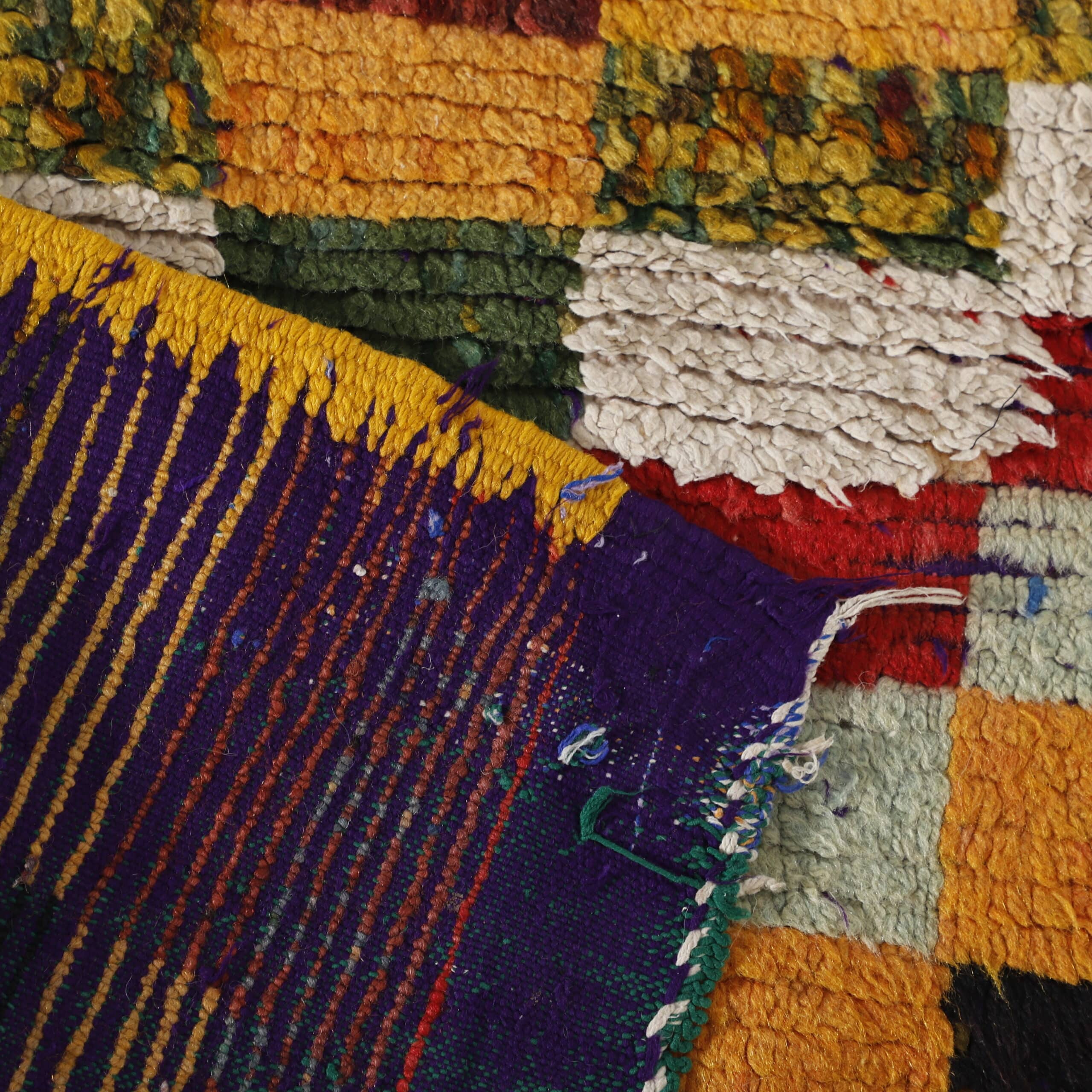 Vintage Taznakht 5.4×2.4 ft – Handmade Moroccan Wool Checkered Rug - Image 4