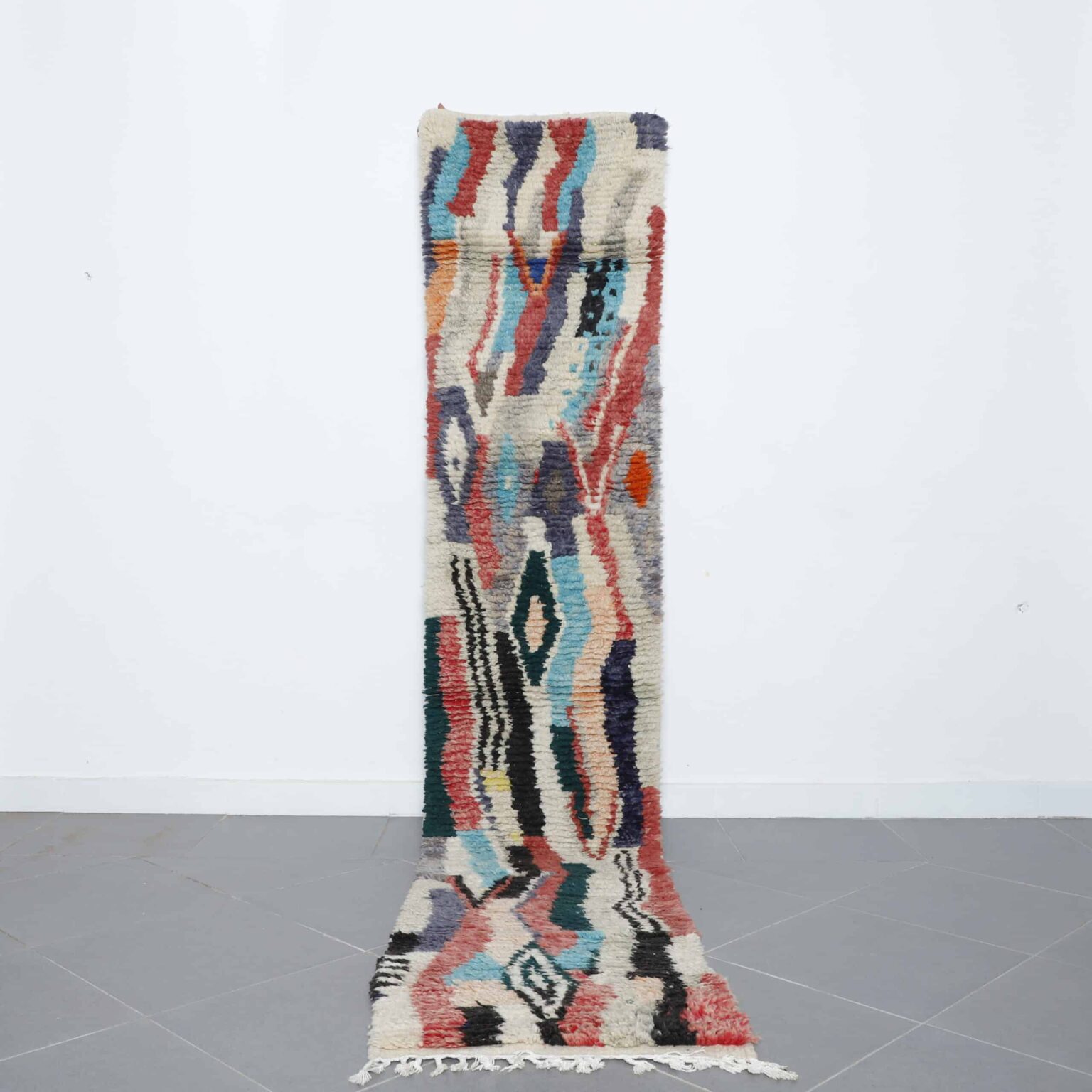 Boujaad Runner 11.0×2.2 ft handmade Moroccan wool rug with colorful abstract design