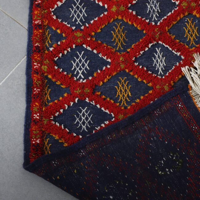 Boujaad Runner 5.4×2.4 ft – Handmade Moroccan Wool Rug in Red and Blue Diamond Pattern - Image 2