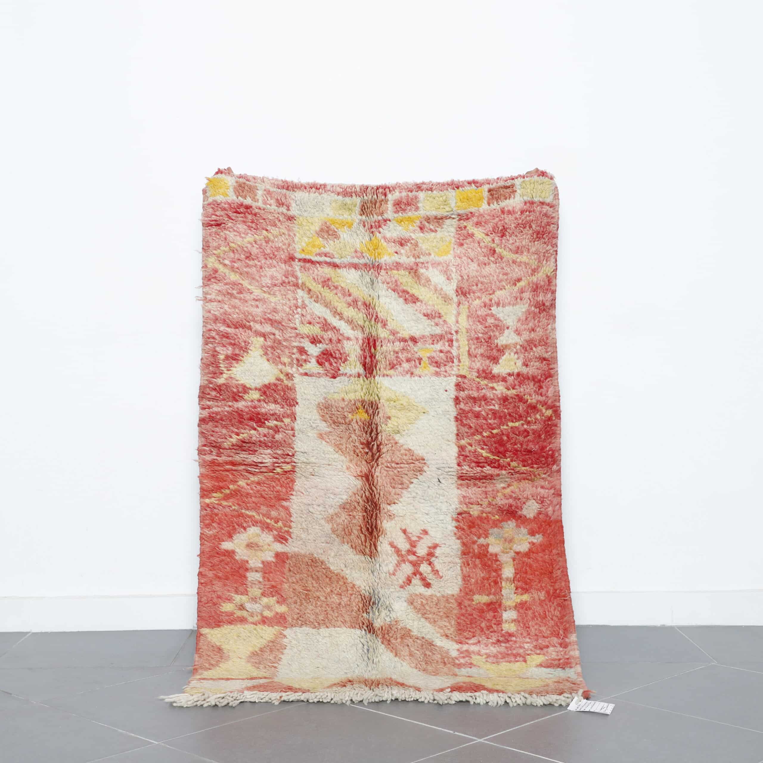 Boujaad Rug 5.2×3.3 ft handmade Moroccan wool rug in warm red and beige tones