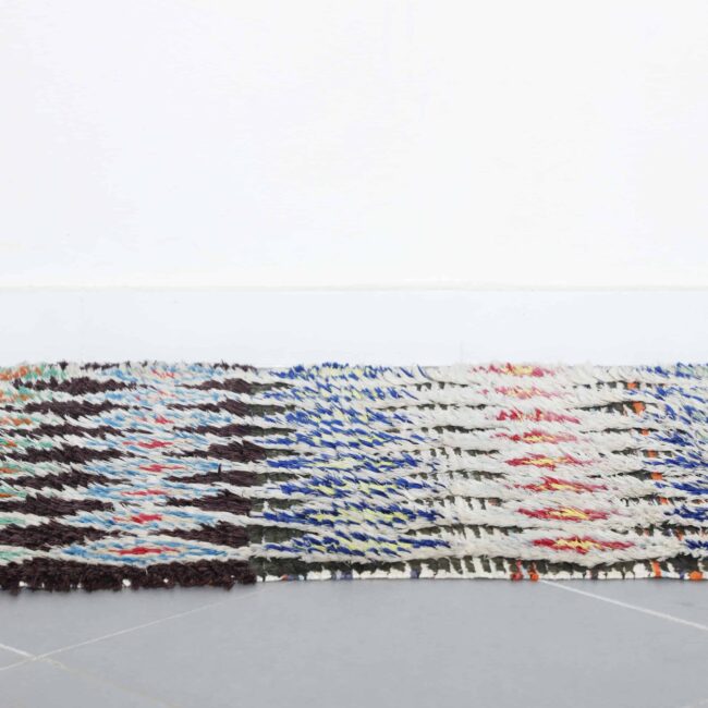 Boucherouite Rug 7.4×2.9 ft – Handmade Moroccan Colorful Rug in Geometric Diamond Pattern - Image 6