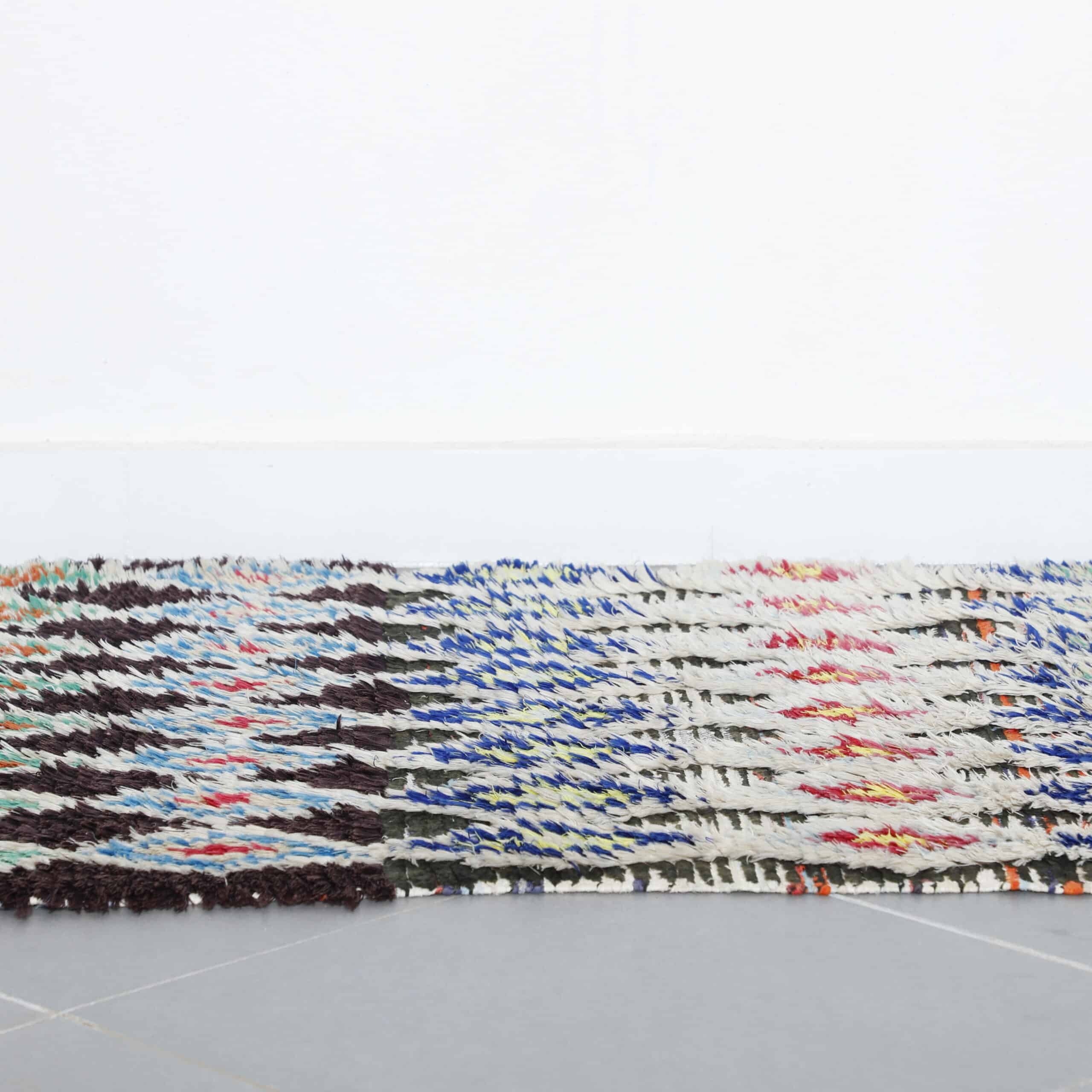 Boucherouite Rug 7.4×2.9 ft – Handmade Moroccan Colorful Rug in Geometric Diamond Pattern - Image 6