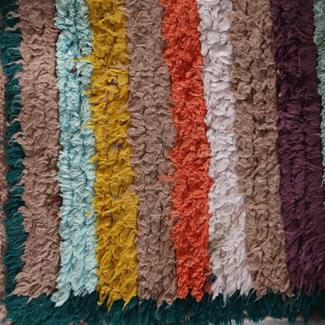 Boucherouite Rug 7.9×2.7 ft – Handmade Moroccan Striped Rug with Colorful Wool Design - Image 4