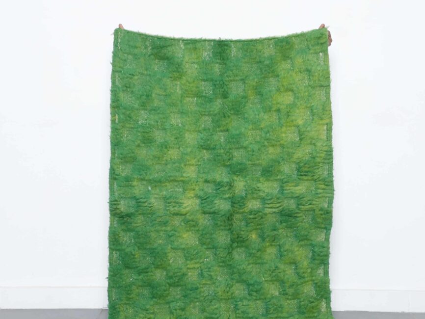 Green Moroccan Beni Ouarain Rug 138cm x 93cm – Handwoven Wool Carpet