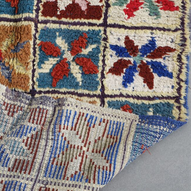 Handmade Colorful Moroccan Boucherouite Rug 170cm x 95cm – Floral Checkerboard Carpet - Image 3