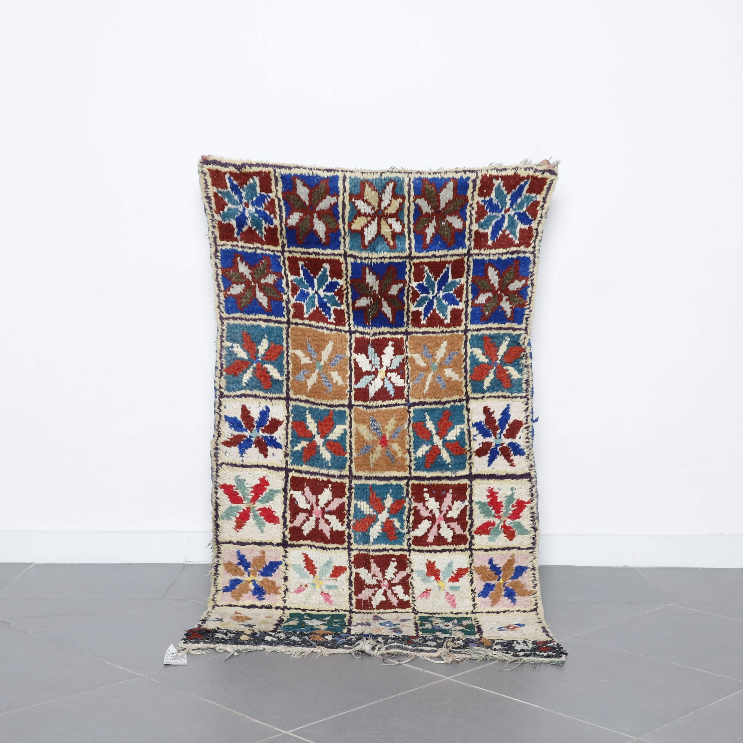Handmade Colorful Moroccan Boucherouite Rug 170cm x 95cm floral checkerboard