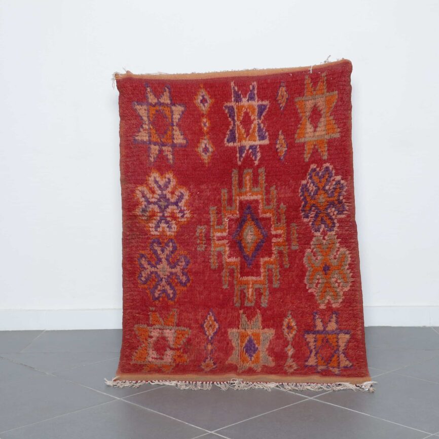 Moroccan Berber Rug 154cm x 103cm handwoven red wool carpet