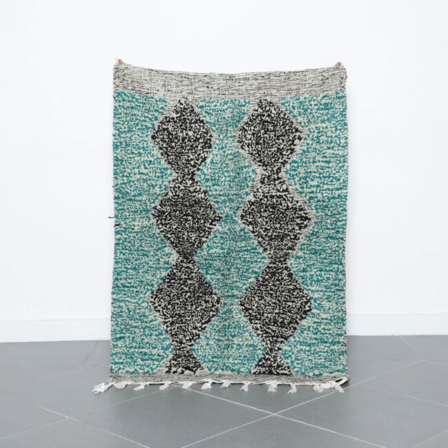 Handmade Moroccan Beni Ouarain Rug 143cm x 99cm turquoise wool rug