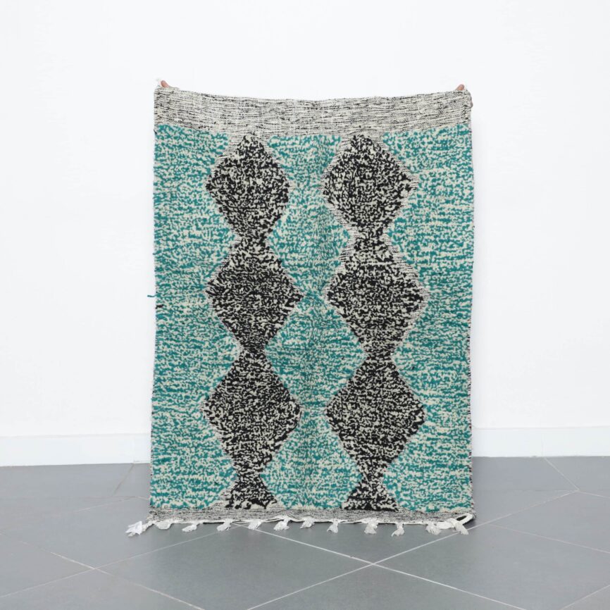 Handmade Moroccan Beni Ouarain Rug 143cm x 99cm turquoise wool rug
