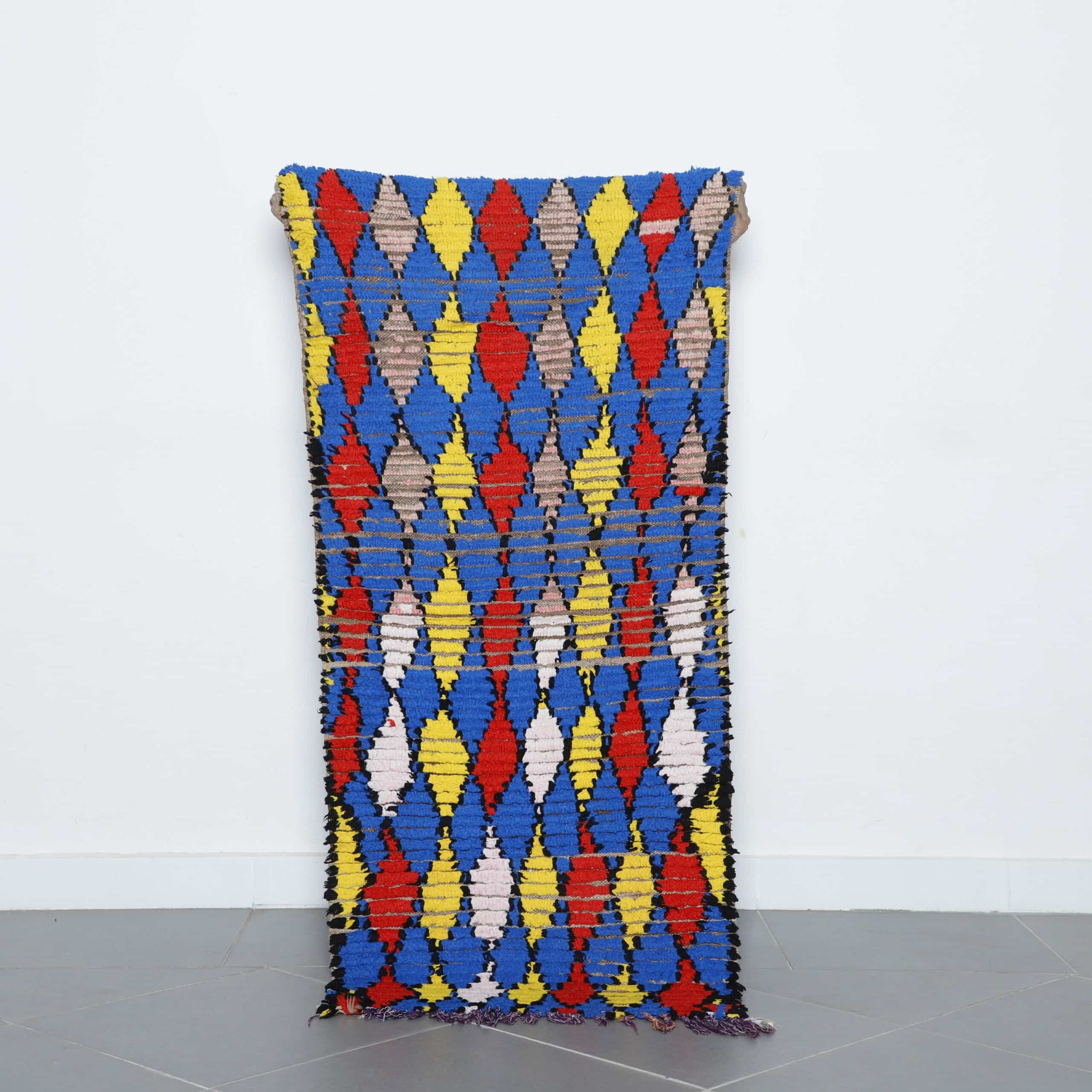 Colorful Moroccan Boucherouite Shag Rug handmade recycled fabric carpet