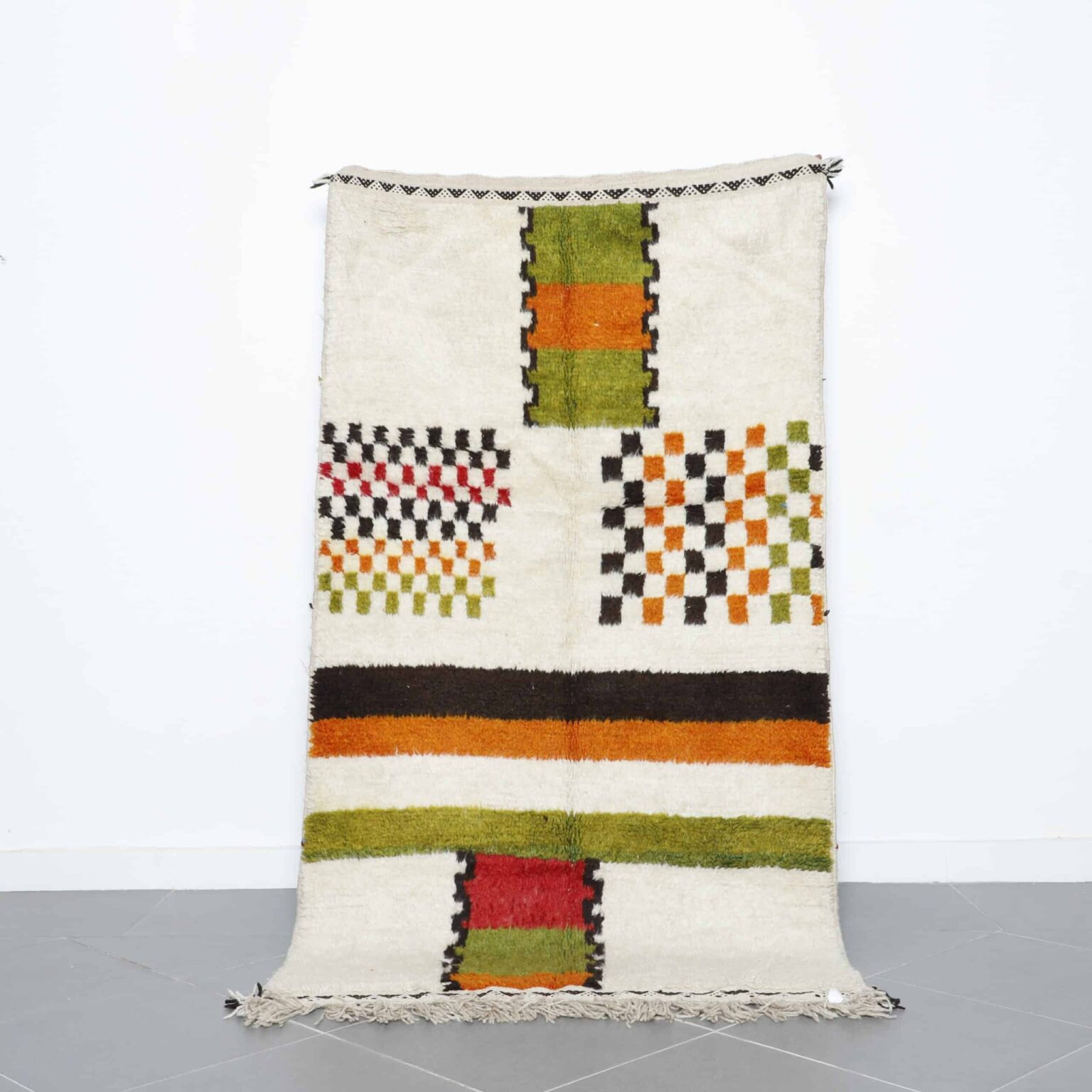 Moroccan Berber Rug 213cm x 120cm handwoven geometric wool carpet