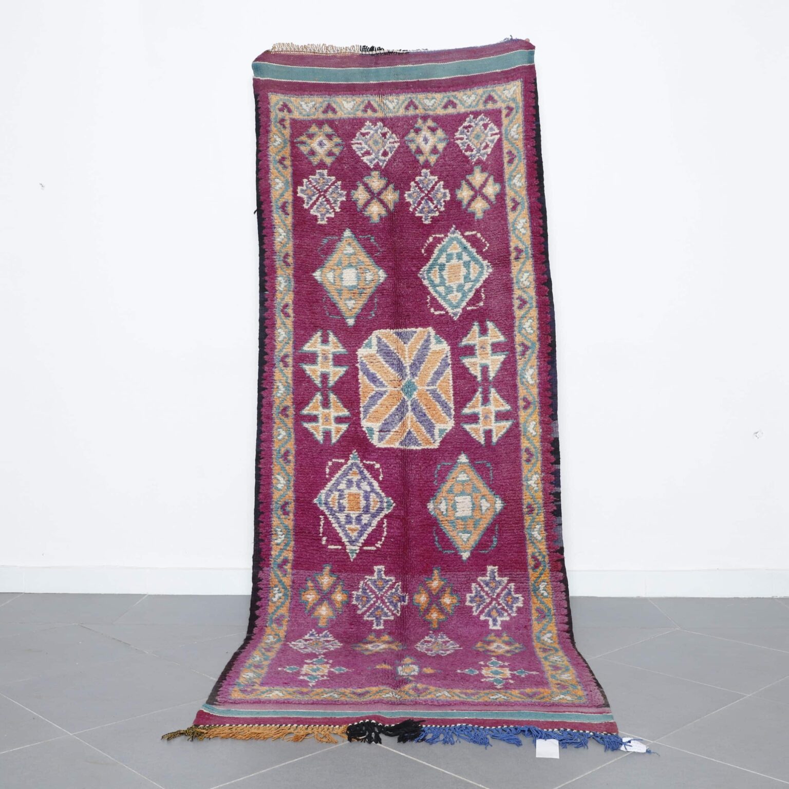 Large Handmade Moroccan Berber Rug 295cm x 107cm wool geometric design