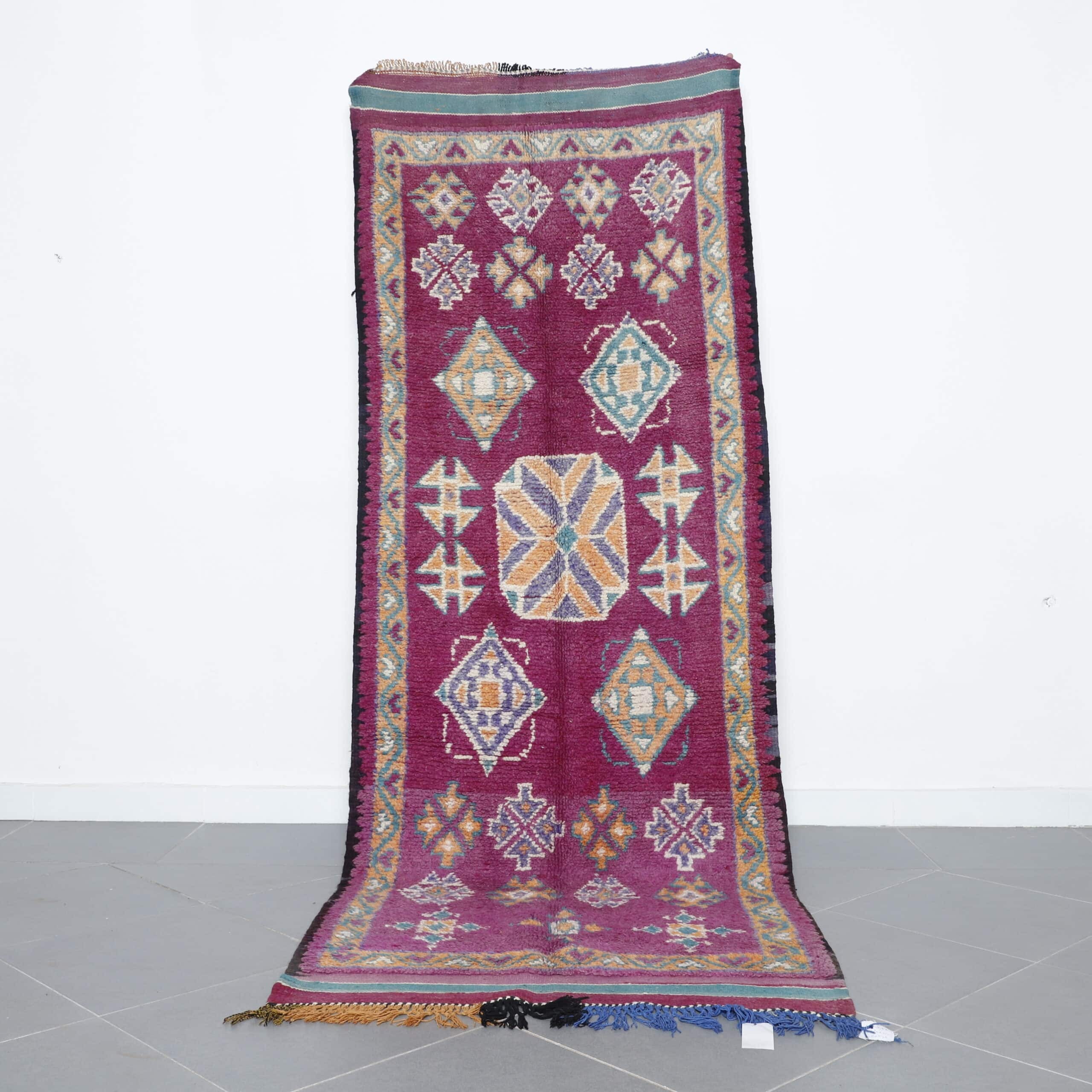 Large Handmade Moroccan Berber Rug 295cm x 107cm wool geometric design