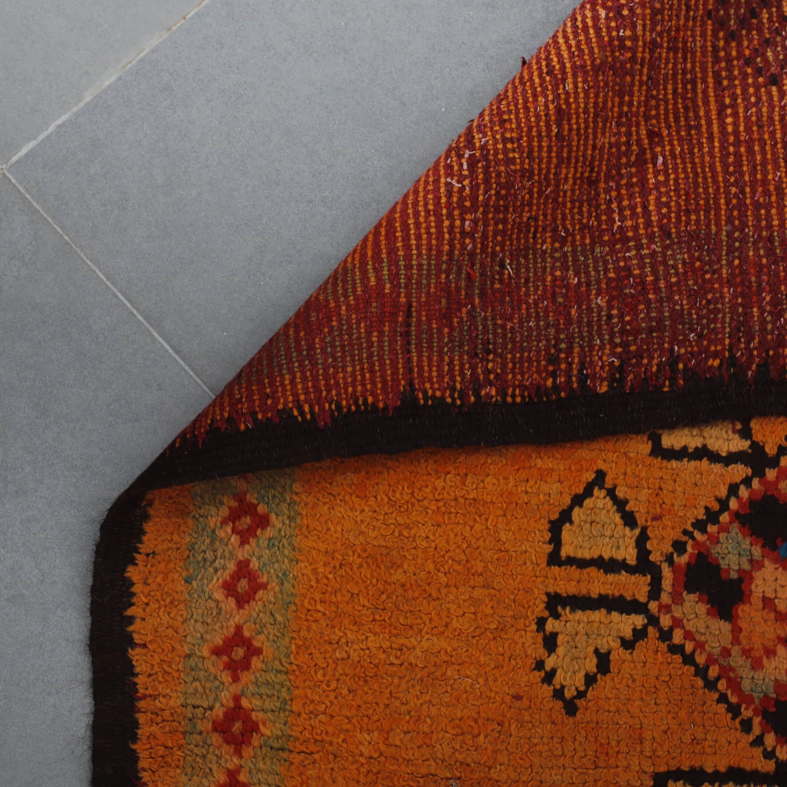 Handmade Moroccan Berber Rug 247cm x 110cm – Orange Wool Carpet with Tribal Patterns - Image 3