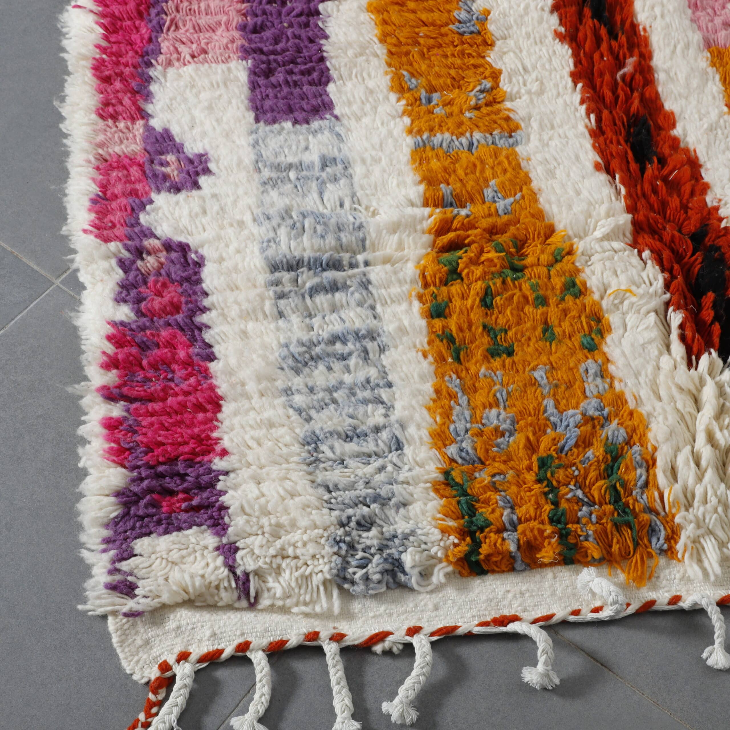 Large Handmade Colorful Moroccan Azilal Rug with Bold Vertical Stripes - Image 2