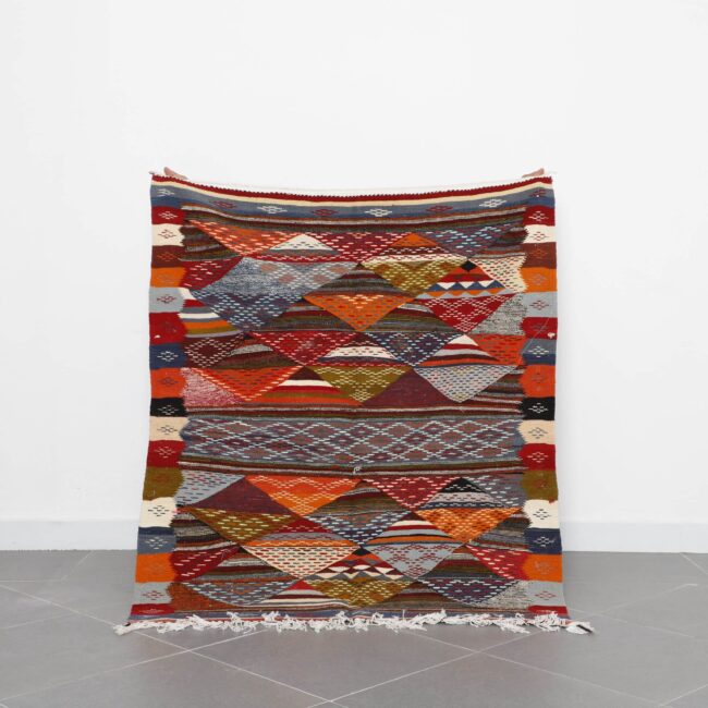 Flat Weave Berber Rug with Geometric Diamond Design