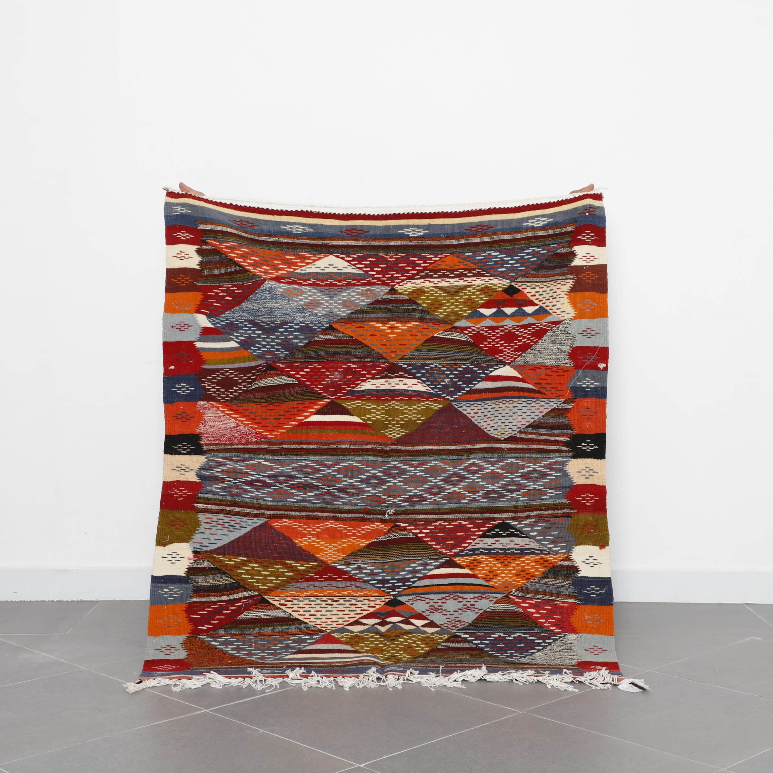 Flat Weave Berber Rug with Geometric Diamond Design