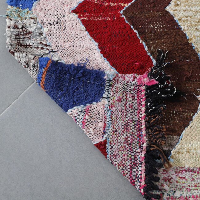 Handmade Colorful Moroccan Boucherouite Rug with Zig-Zag Design