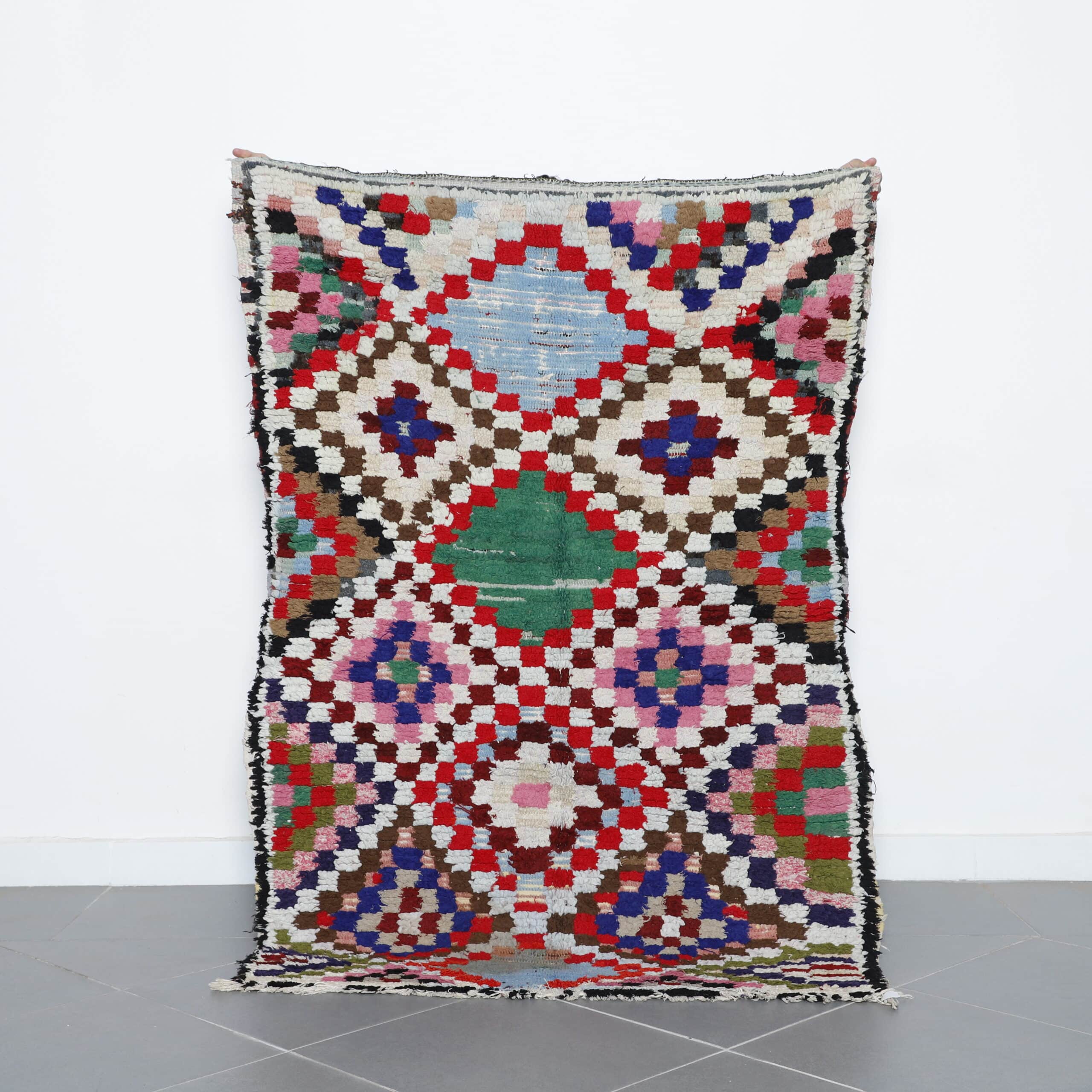 Moroccan Boucherouite Rug with Geometric Patchwork
