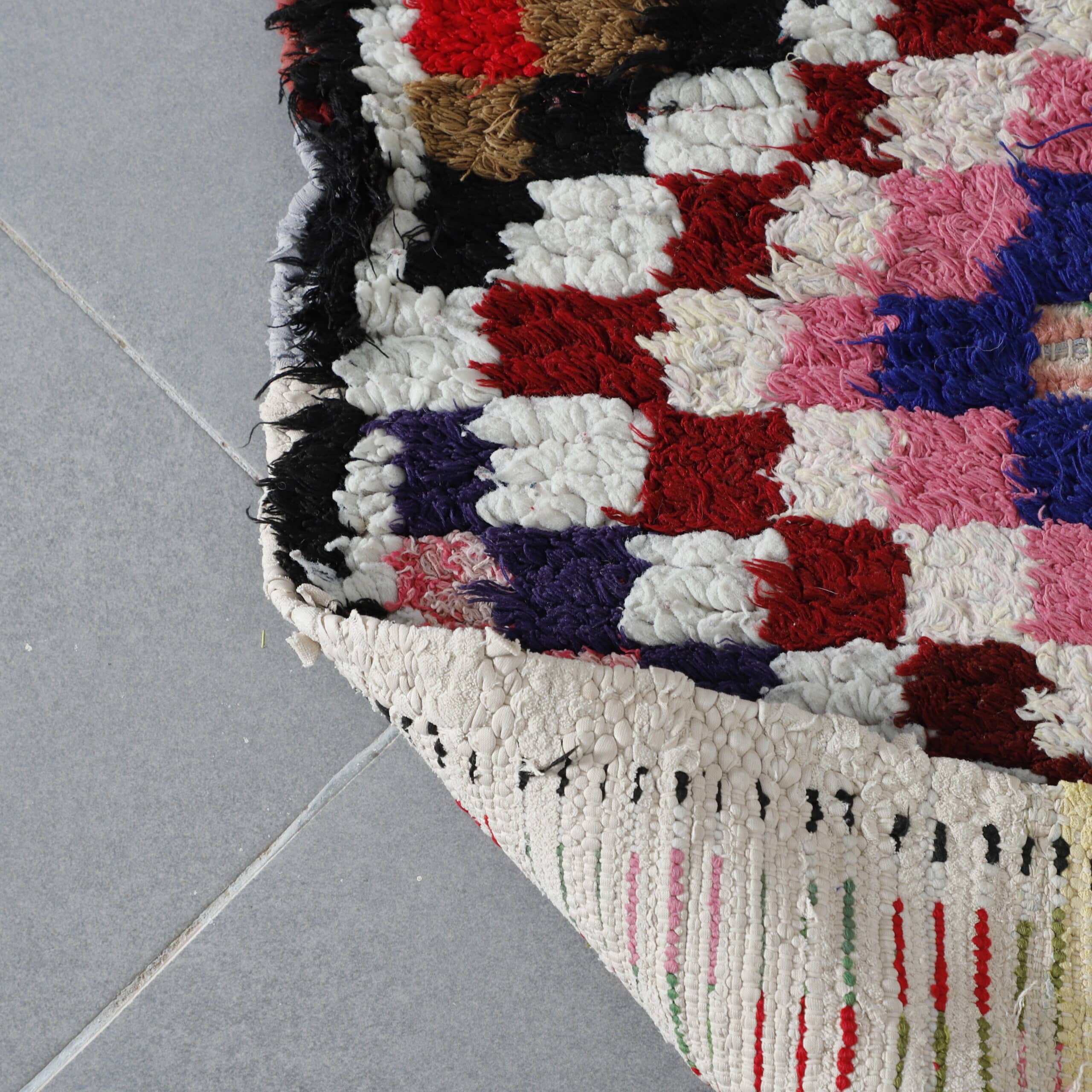 Moroccan Boucherouite Rug with Geometric Patchwork - Image 3