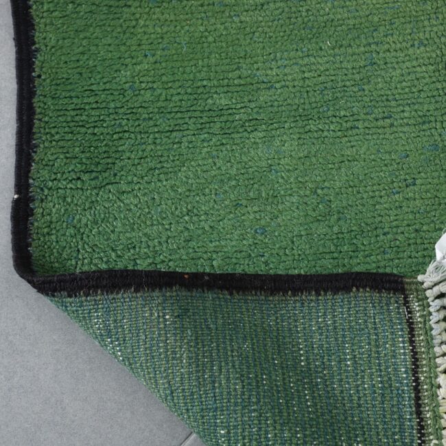 Handmade Green Moroccan Beni Ouarain Rug with Minimalist Berber Symbols