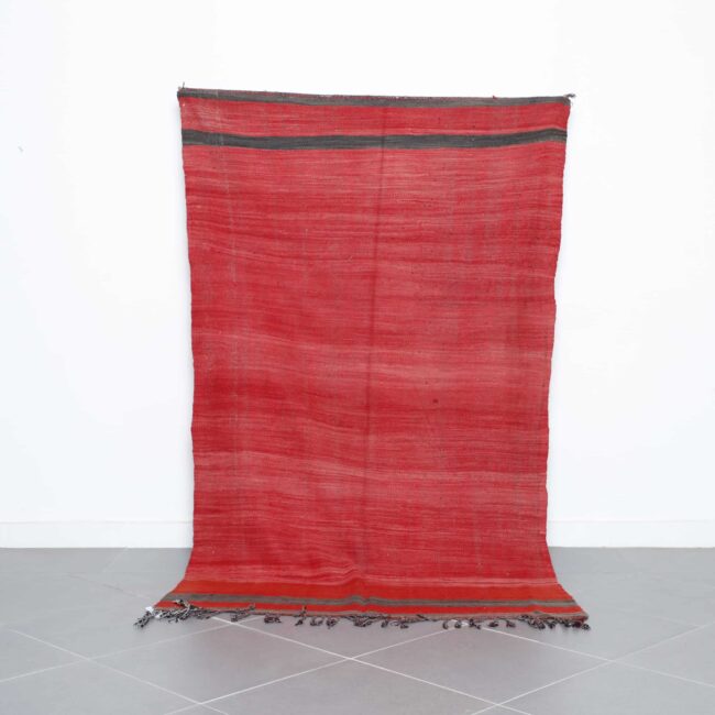 Red Moroccan Kilim rug with Striped Ends