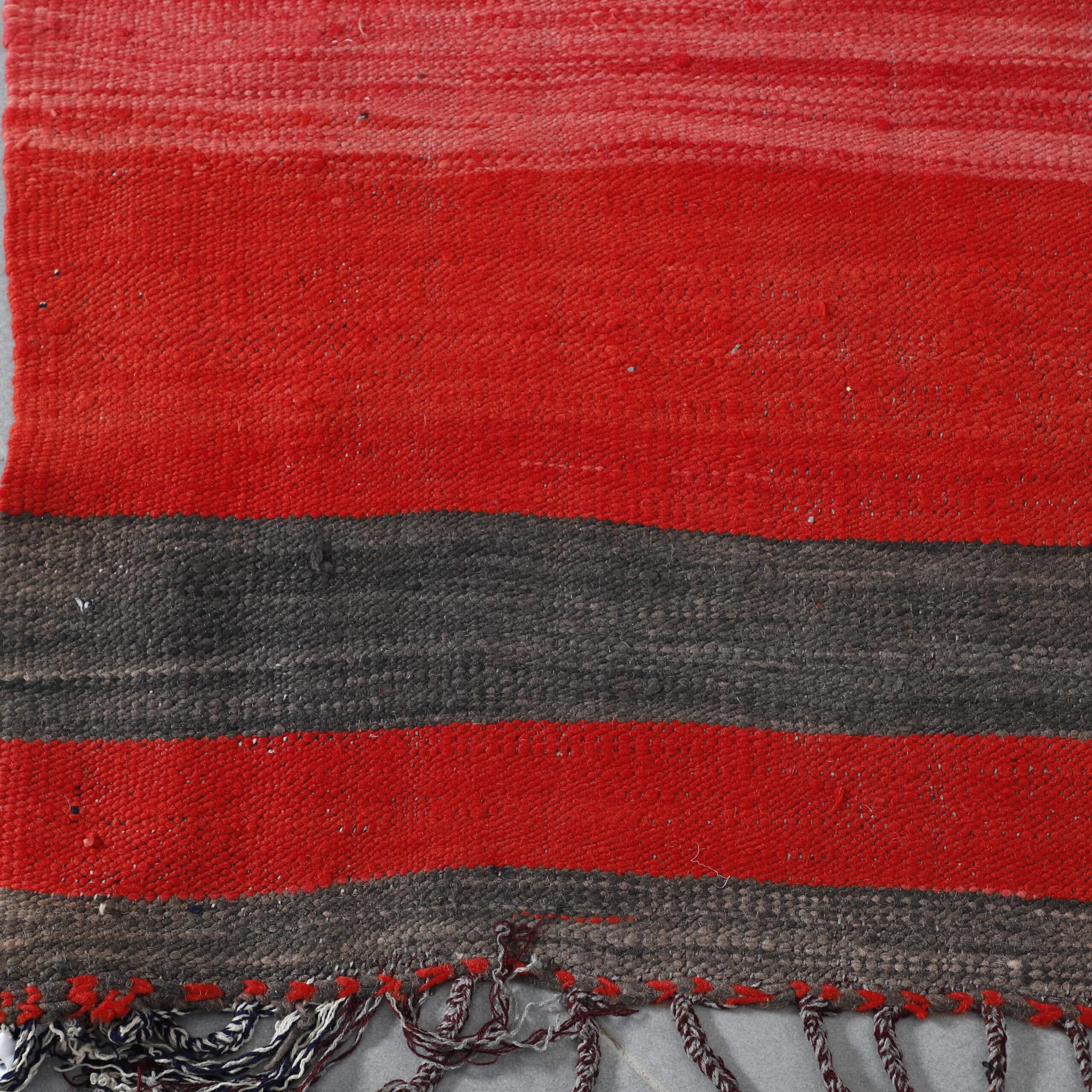 Red Moroccan Kilim rug with Striped Ends - Image 3