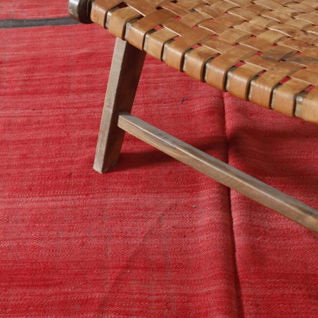 Red Moroccan Kilim rug with Striped Ends