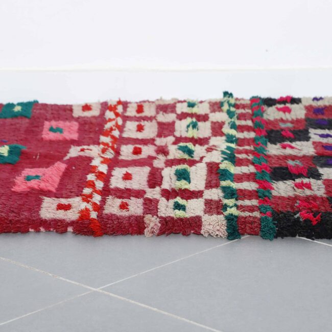 Handmade Colorful Moroccan Boucherouite Rug with Geometric Patchwork