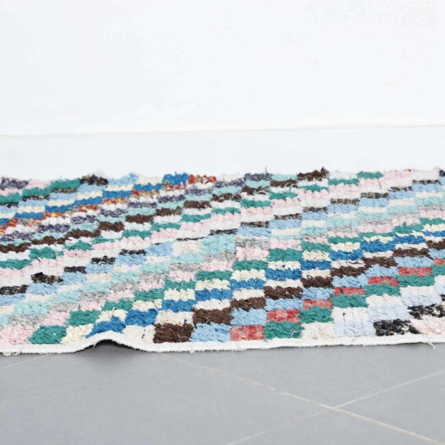 Colorful Moroccan Boucherouite Rug with Checkerboard Design - Image 5