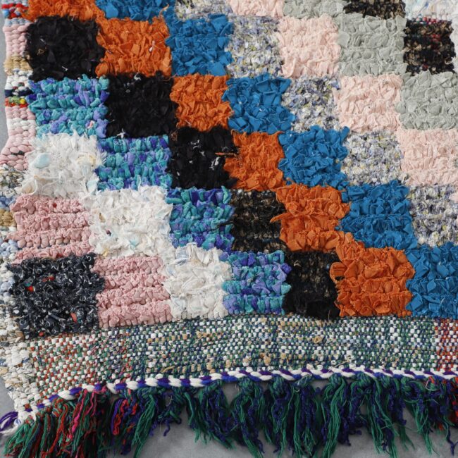 Colorful Moroccan Boucherouite Rug with Checkerboard Design - Image 4