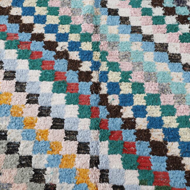 Colorful Moroccan Boucherouite Rug with Checkerboard Design - Image 3