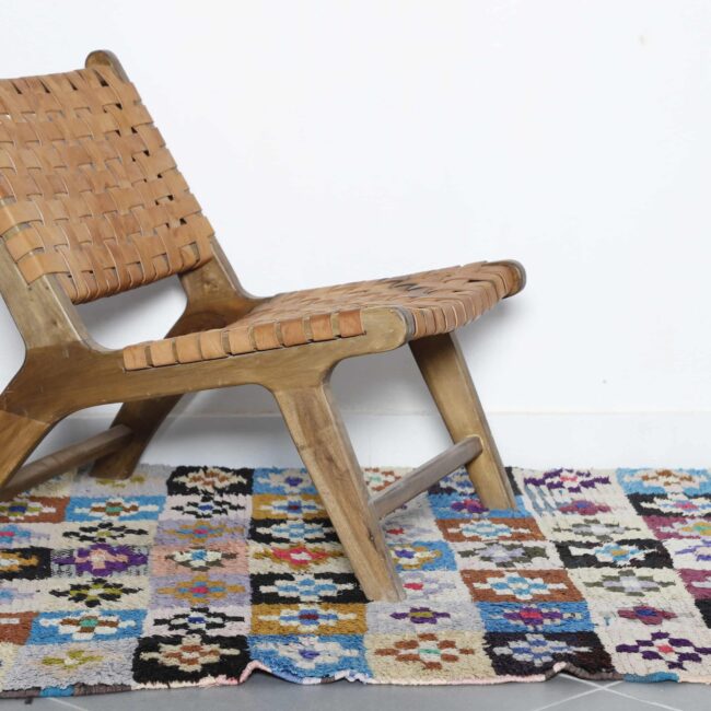 Colorful Moroccan Boucherouite Rug with Floral Checkerboard - Image 5