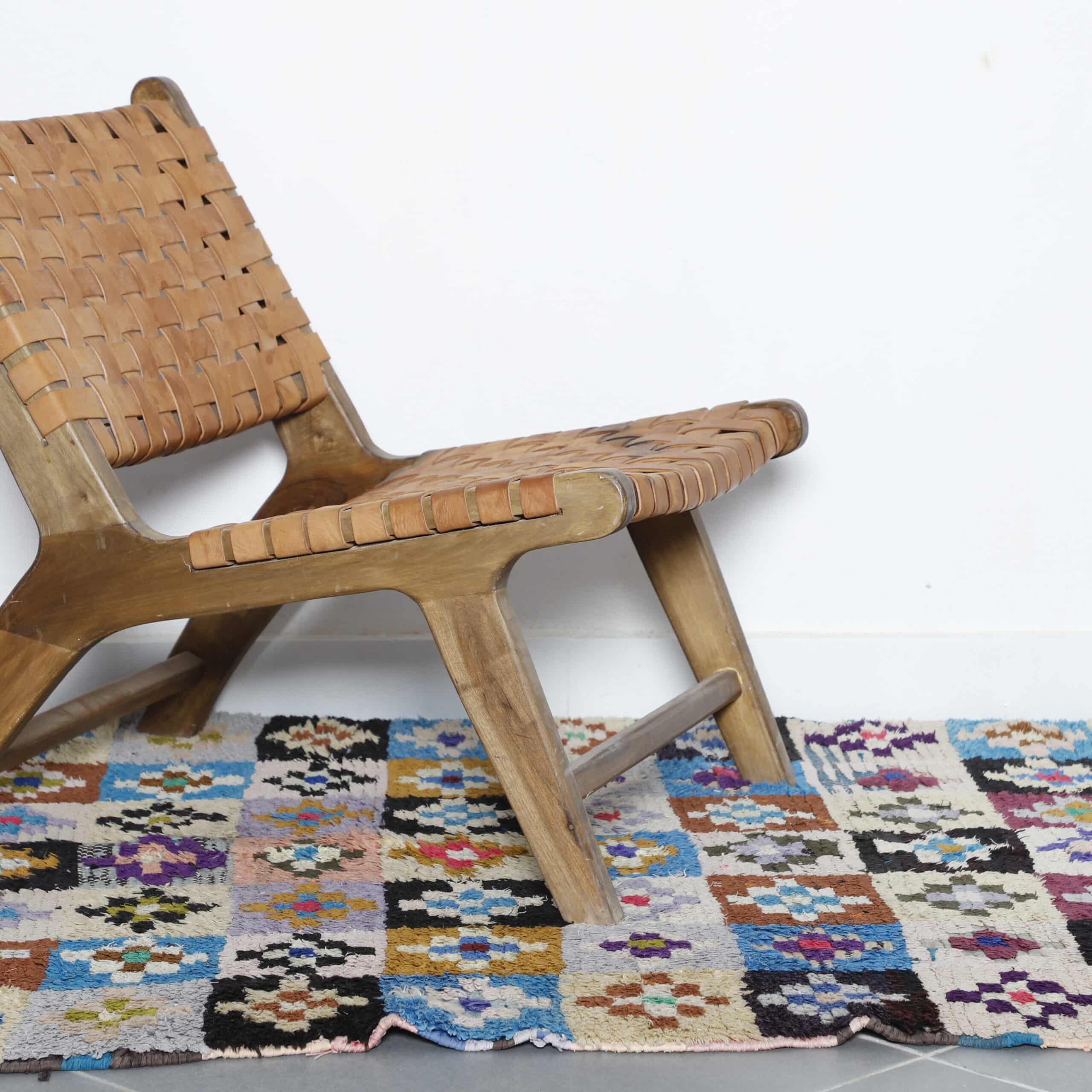 Colorful Moroccan Boucherouite Rug with Floral Checkerboard - Image 5