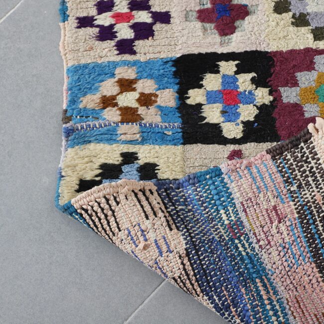 Colorful Moroccan Boucherouite Rug with Floral Checkerboard - Image 3