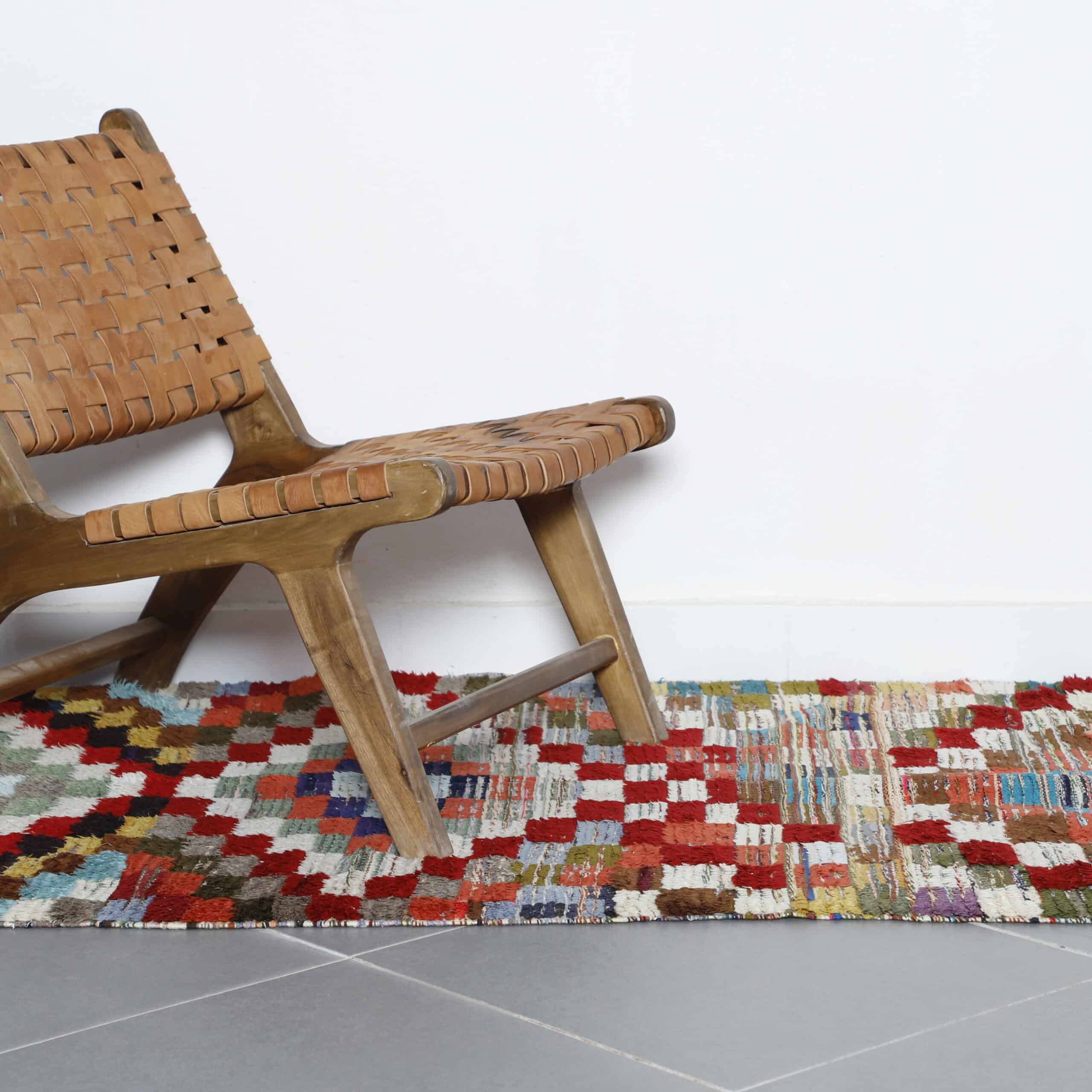 Colorful Moroccan Boucherouite Rug with Checkerboard Pattern - Image 4