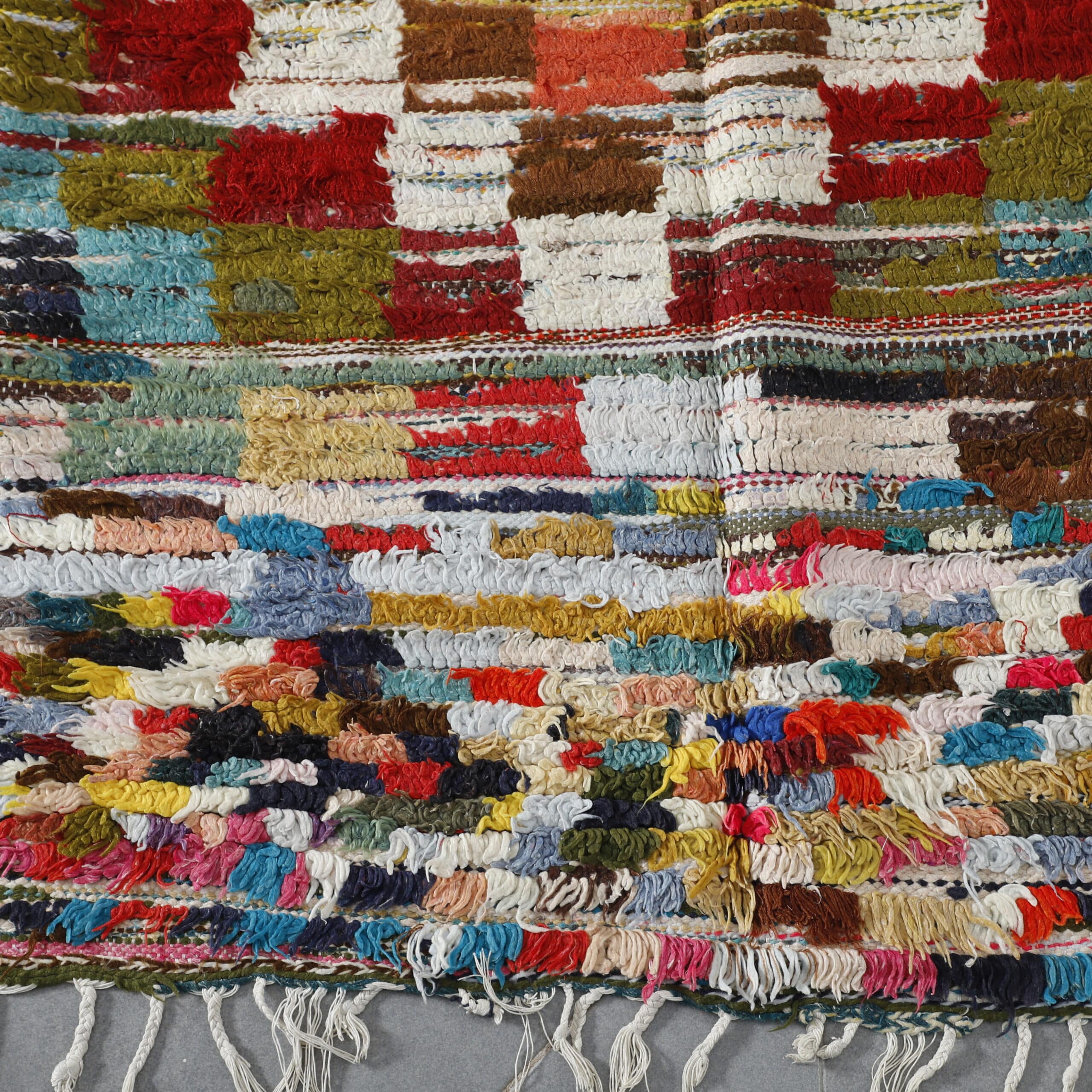 Colorful Moroccan Boucherouite Rug with Checkerboard Pattern - Image 3