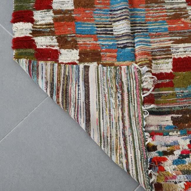 Colorful Moroccan Boucherouite Rug with Checkerboard Pattern - Image 2