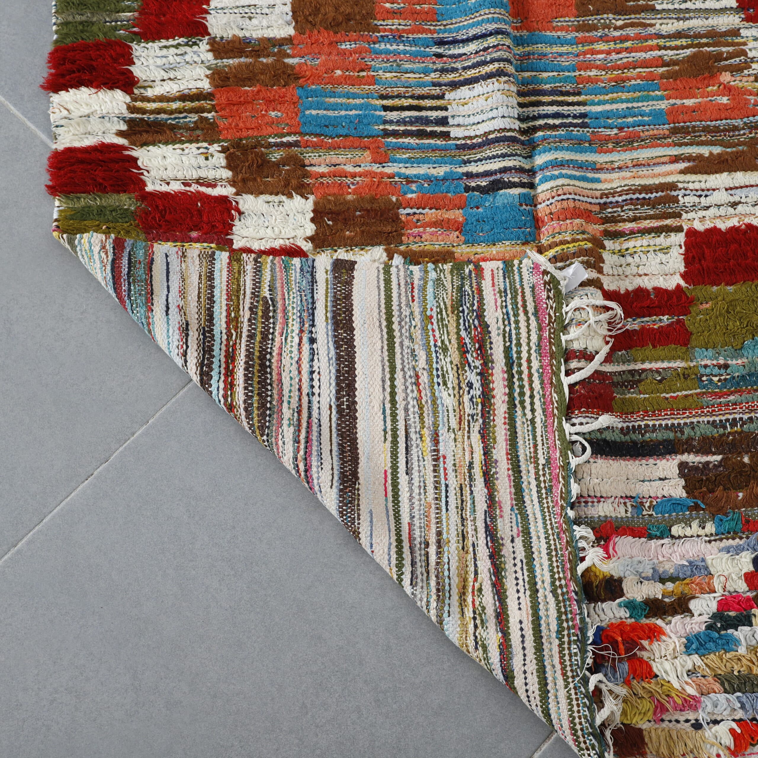 Colorful Moroccan Boucherouite Rug with Checkerboard Pattern - Image 2