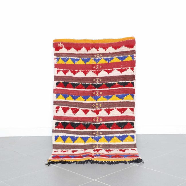 Handmade Colorful Striped Moroccan Kilim rug