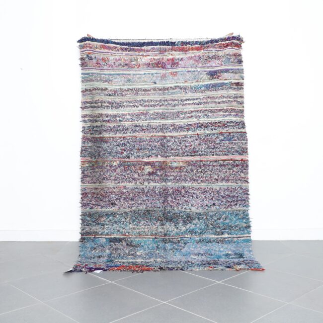 Colorful Moroccan Boucherouite Rug with Horizontal Stripes