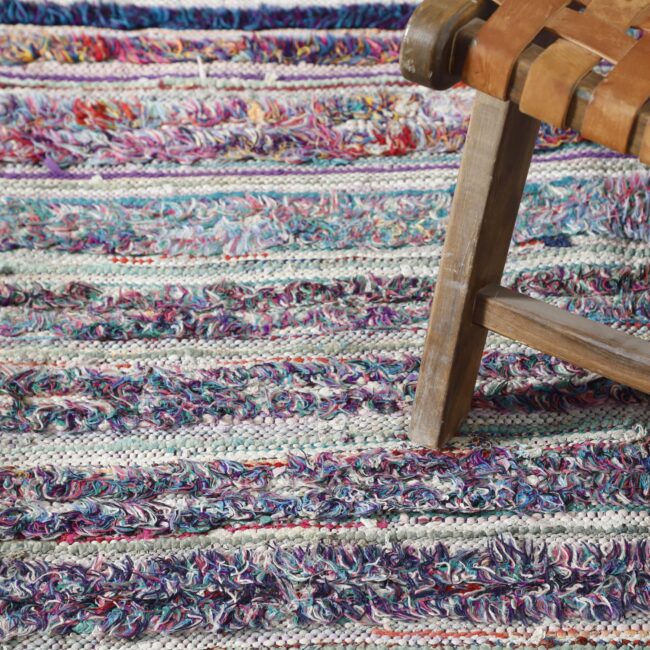 Colorful Moroccan Boucherouite Rug with Horizontal Stripes - Image 4