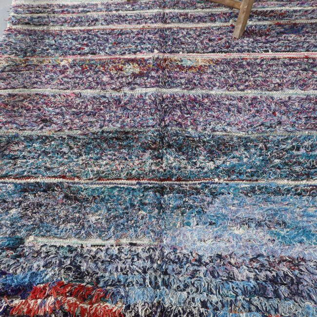 Colorful Moroccan Boucherouite Rug with Horizontal Stripes - Image 2