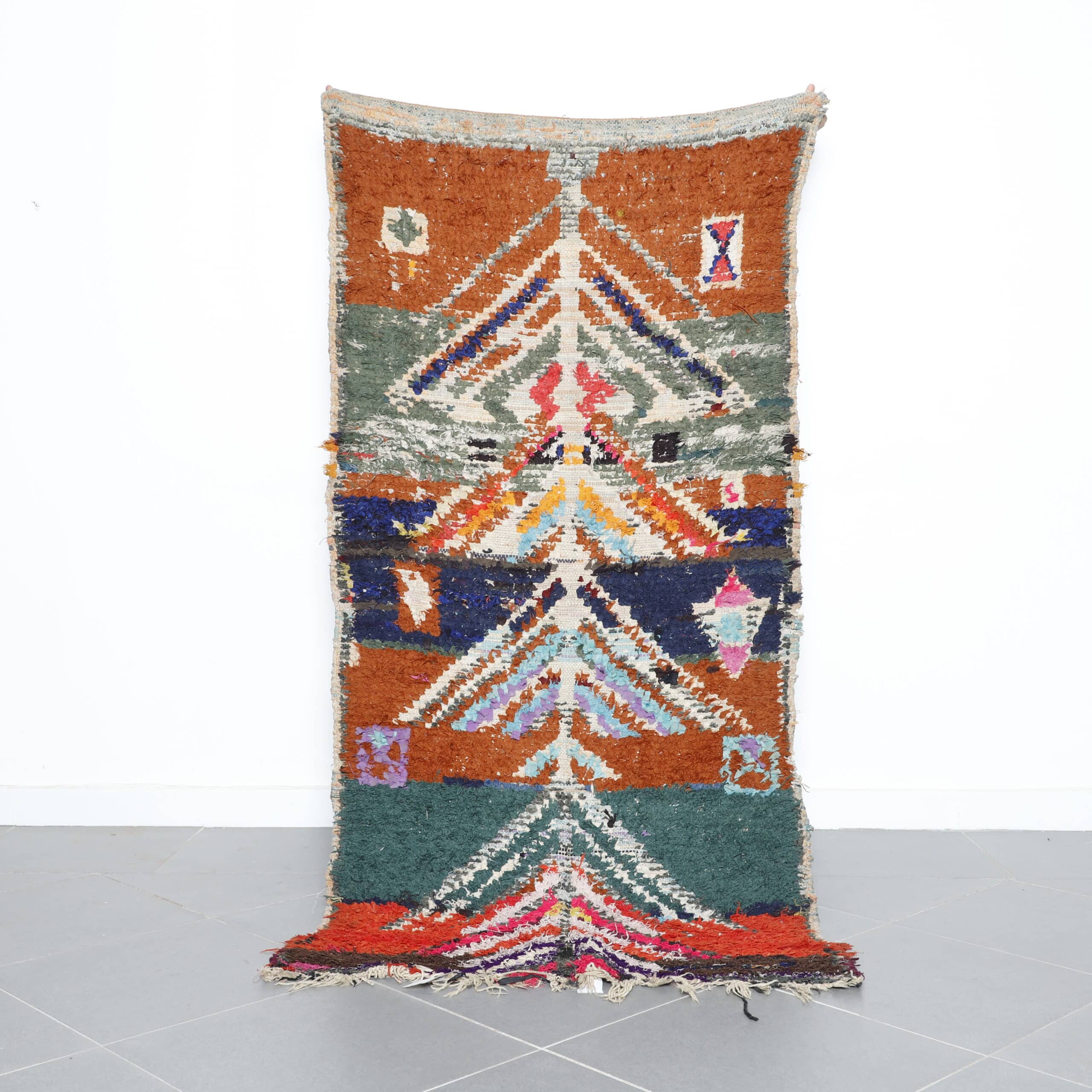 Colorful Moroccan Azilal Rug with Geometric Tree Design