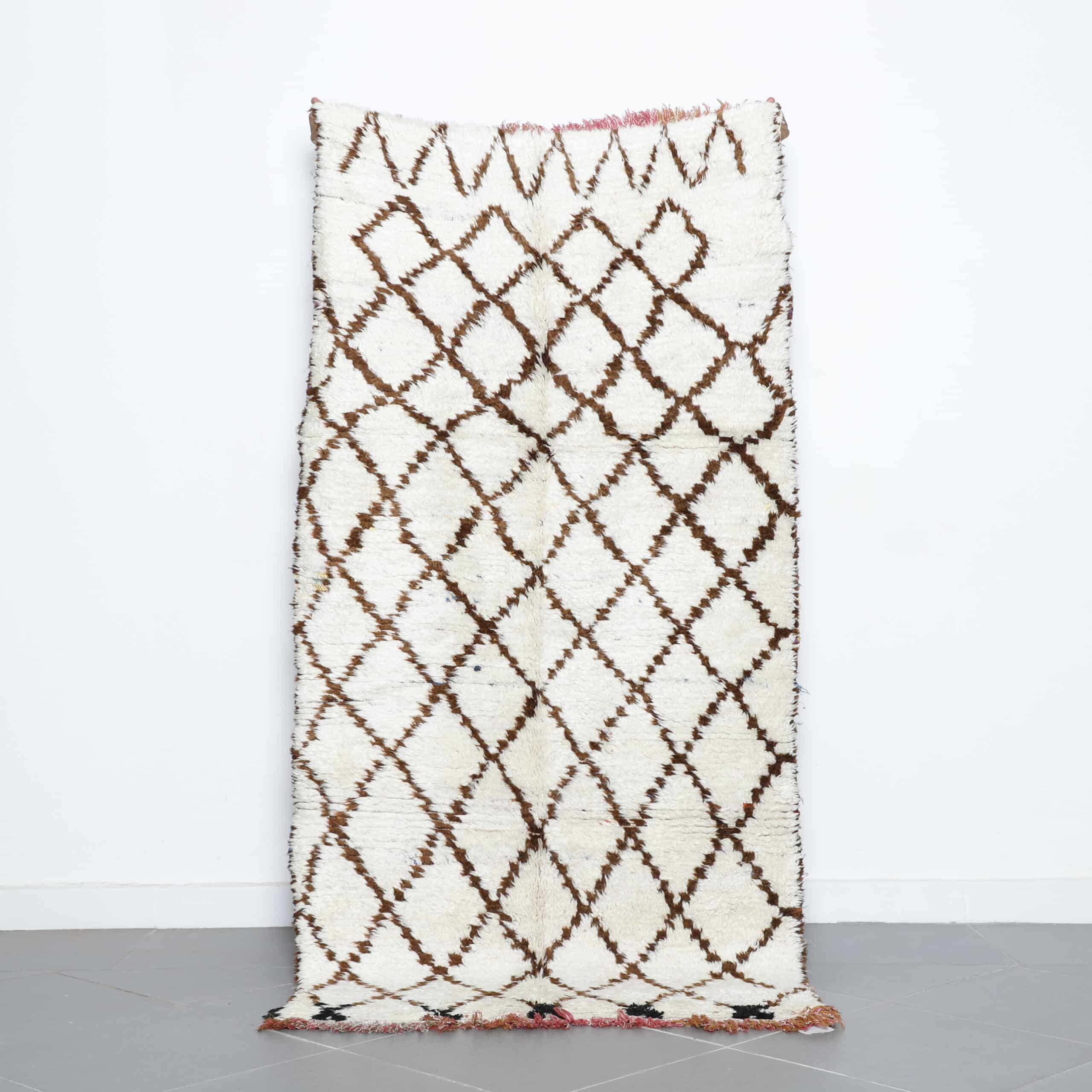 Large Handmade Moroccan Beni Ourain Rug with Classic Diamond Lattice