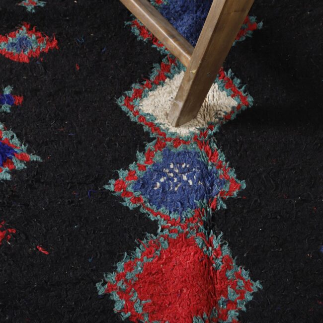 Dark Moroccan Beni Ourain Rug with Colorful Diamonds - Image 2