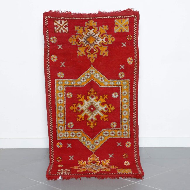 Red Moroccan Berber Glaoui Rug with Geometric Medallions