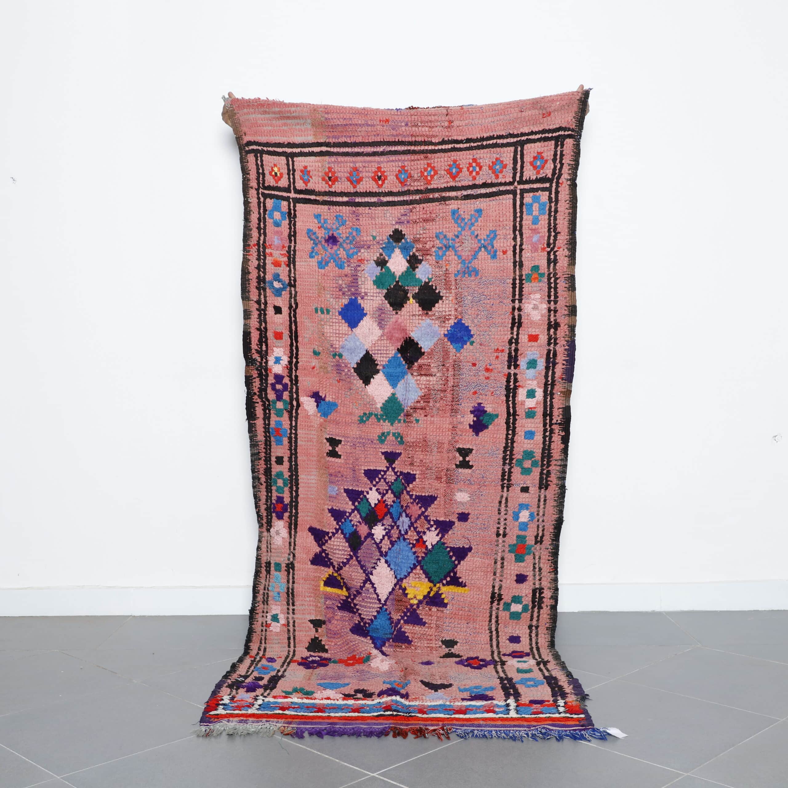 Colorful Moroccan Azilal Rug with Geometric Diamonds