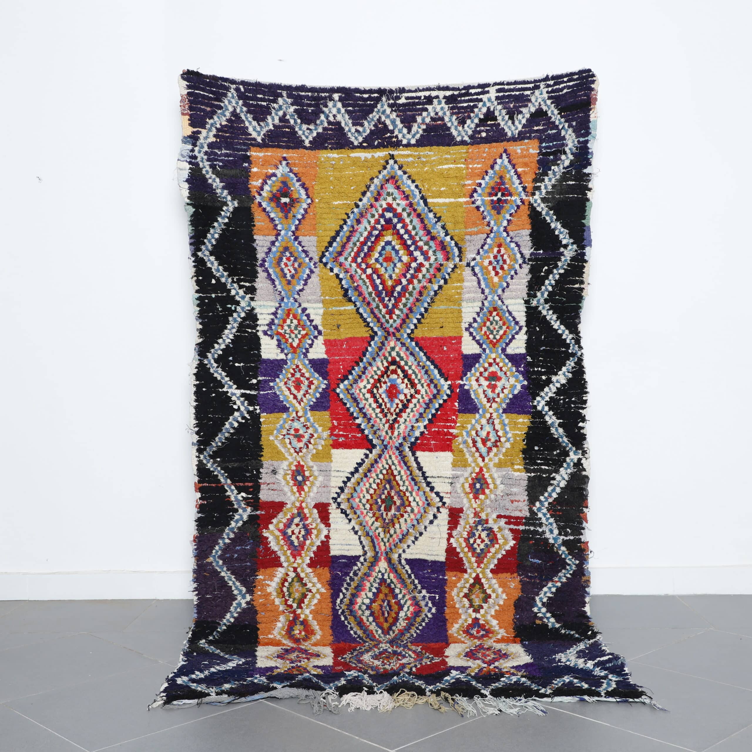 Colorful Moroccan Boucherouite Rug with Geometric Diamonds
